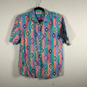 Red Rover Button Down Shirt Mens M Multi-Color 90s Southwestern Geometric Stripe